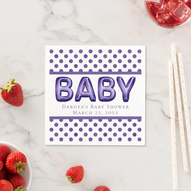 Baby Balloon | Royal Violet Purple Baby Shower Napkin (Insitu)