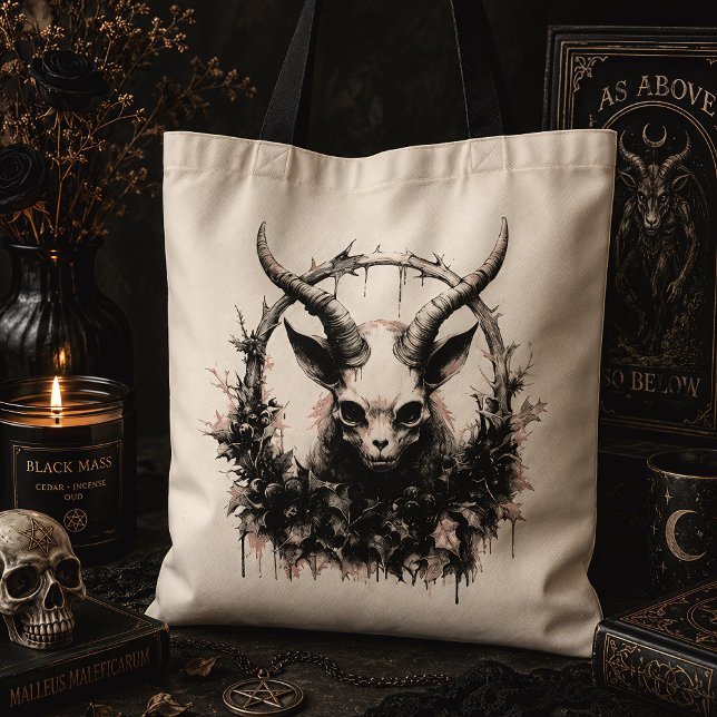 Baby Baphomet Occult Botanical Gothic Tote Bag (Creator Uploaded)