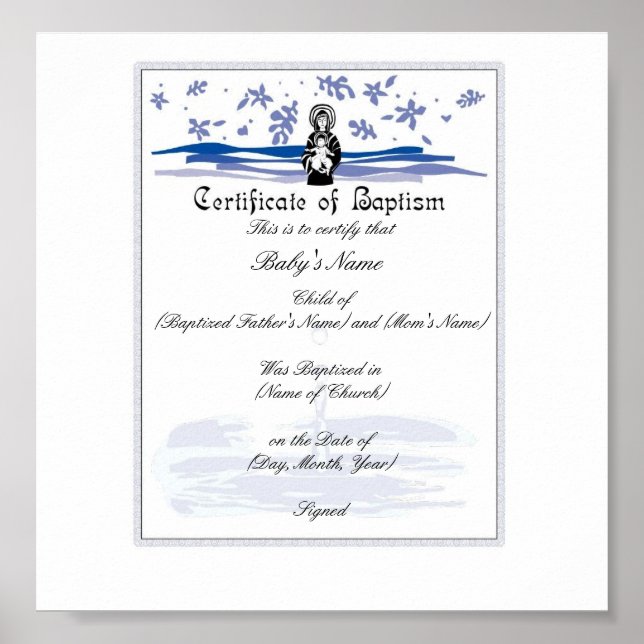 Baby Baptism Certificate -Boy Poster (Front)