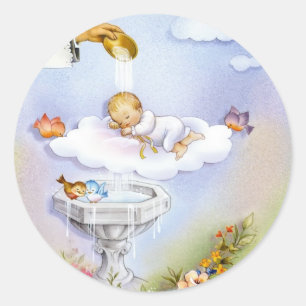 Baby baptism christening invitation card classic round sticker