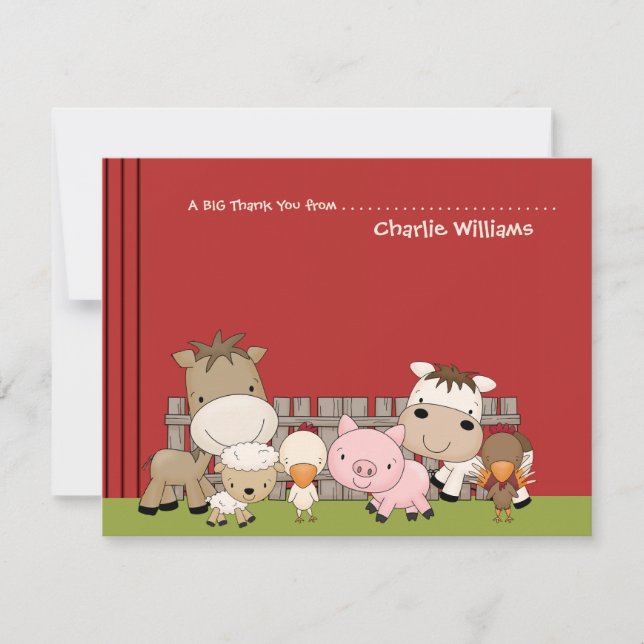 Baby Barnyard Buddies Thank You Card (Front)