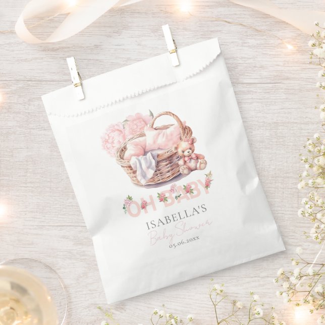 Baby Basket Floral Elegant Baby Shower Favour Bags (Clipped)