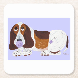 Baby Basset Hound Square Paper Coaster