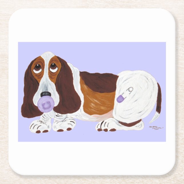 Baby Basset Hound Square Paper Coaster (Front)