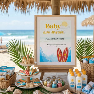 Baby beach surfing board baby shower Favour sign