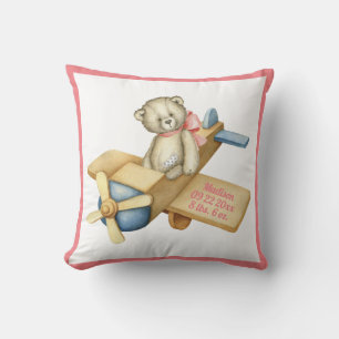 Baby Bear Aeroplane Watercolor Baby Girl Cushion