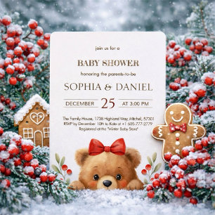 Baby Bear And Rowan Berries Baby Shower Invitation