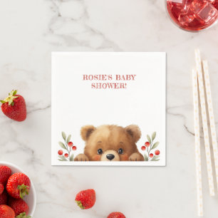 Baby Bear And Rowan Berries Baby Shower Napkin