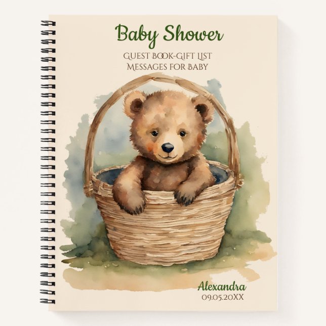 Baby Bear Baby Shower Guest Gift List Notebook (Front)