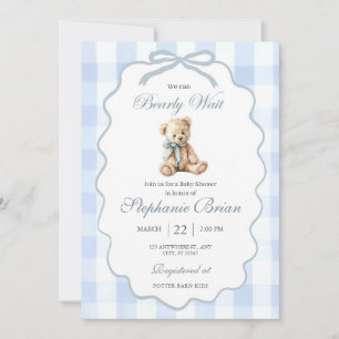 Baby Bear Baby Shower Invitation Editable Pale Blu