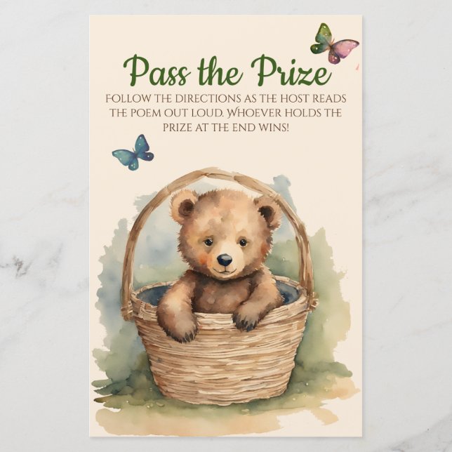 Baby Bear Baby Shower Pass the Prize Game (Back)