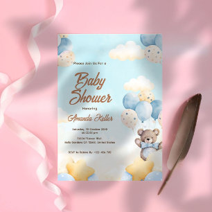 Baby Bear Balloon Baby Shower Invitation