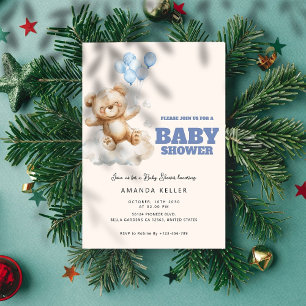 Baby Bear Be Happy Ballons Baby Shower Invitation