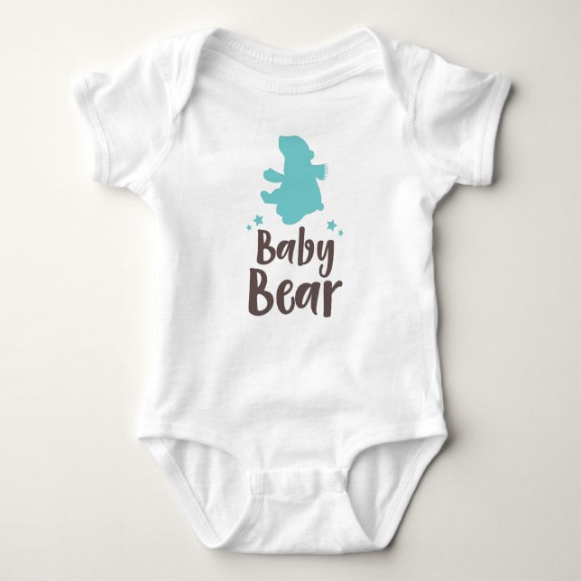Baby Bear, Bear Cub, Cute Bear, Little Bear - Blue Baby Bodysuit (Front)