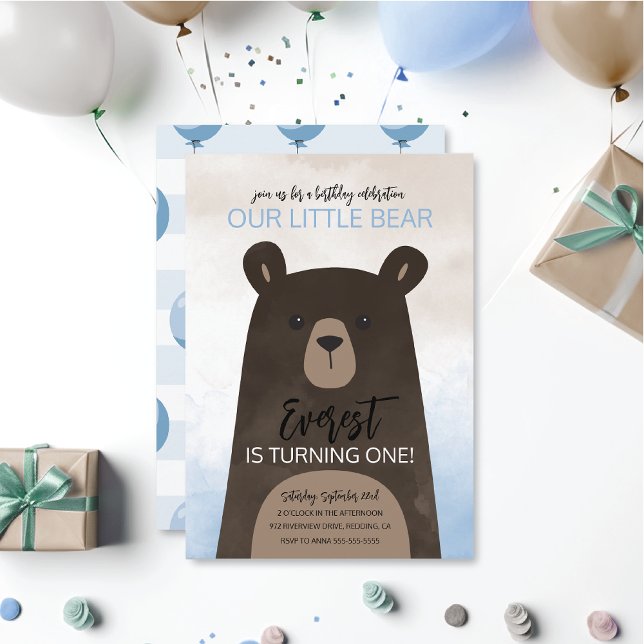 Baby Bear Birthday Invitation w/ Blue Balloons (Creator Uploaded)