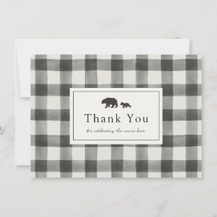 Baby Bear Black and White Plaid Thank You Card