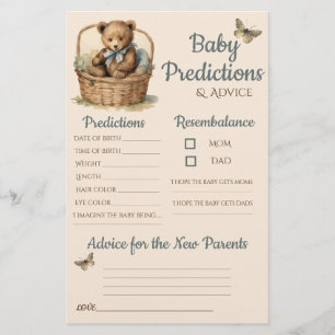 Baby Bear Boy Baby Predictions Advice Card