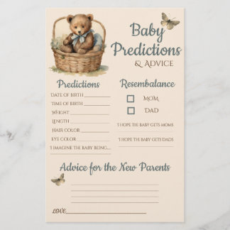 Baby Bear Boy Baby Predictions Advice Card