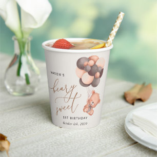 Baby Bear, Brown Balloons, First Birthday Paper Cups