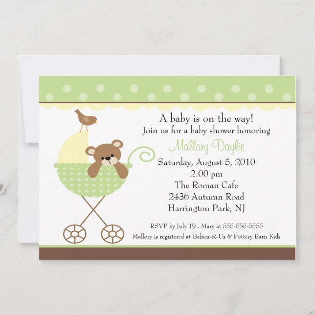 Baby  Bear Carriage Neutral Baby Shower Invitation (Front)