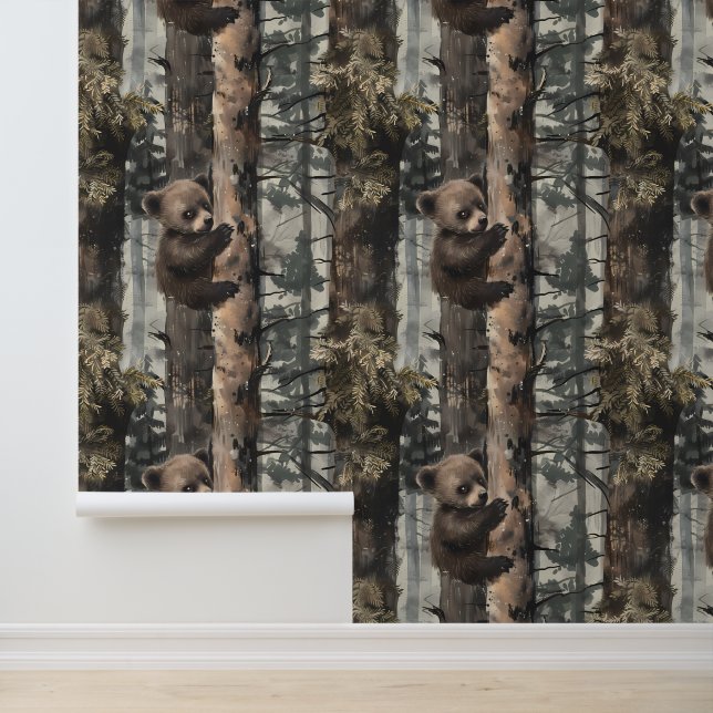 Baby Bear Climbing Tree  Woodland Forest  Wallpaper (Application)