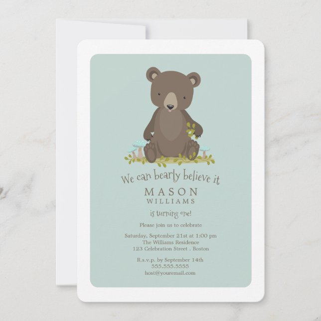 Baby Bear Cub Animal Theme Birthday Party Invitation (Front)