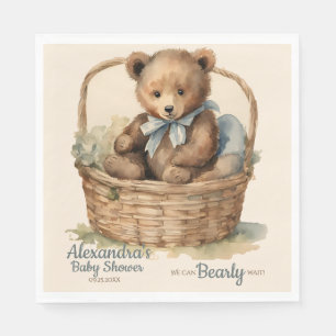 Baby Bear Cub Boys Bearly Wait Baby Shower Napkin