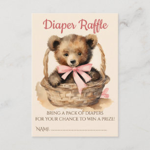 Baby Bear Cub Girl Baby Shower Diaper Raffle Enclosure Card