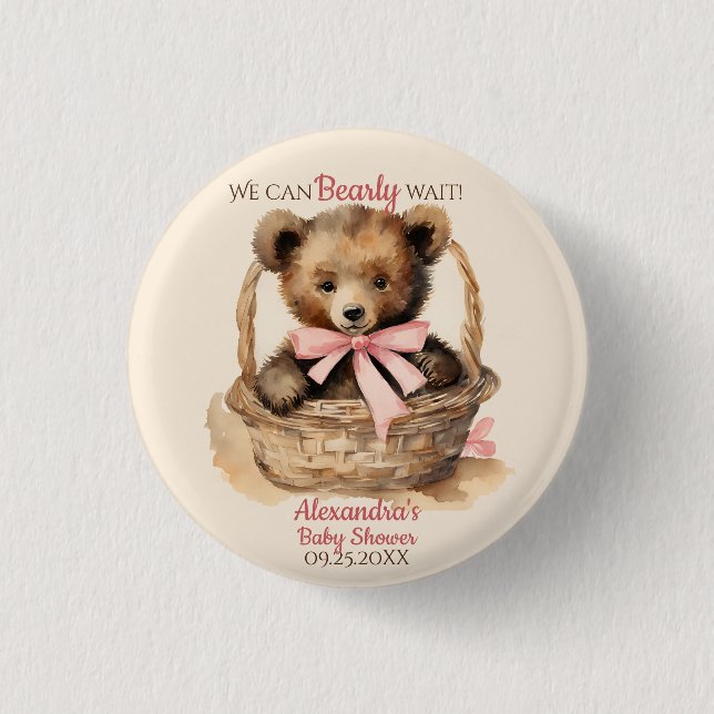 Baby Bear Cub Girls Baby Shower 3 Cm Round Badge (Front)
