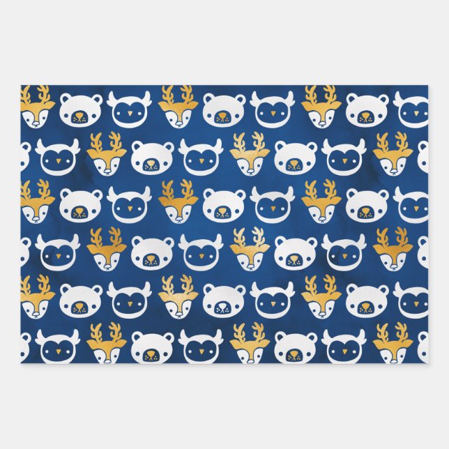 Baby Bear, Deer & Owls Wrapping Paper Sheet (Front)