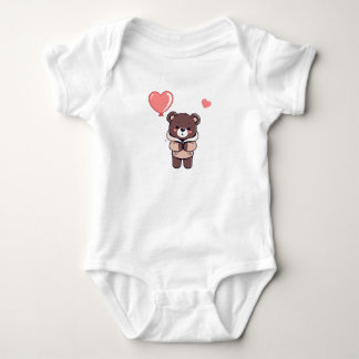 baby bear design holding heart shaped balloon bodysuit
