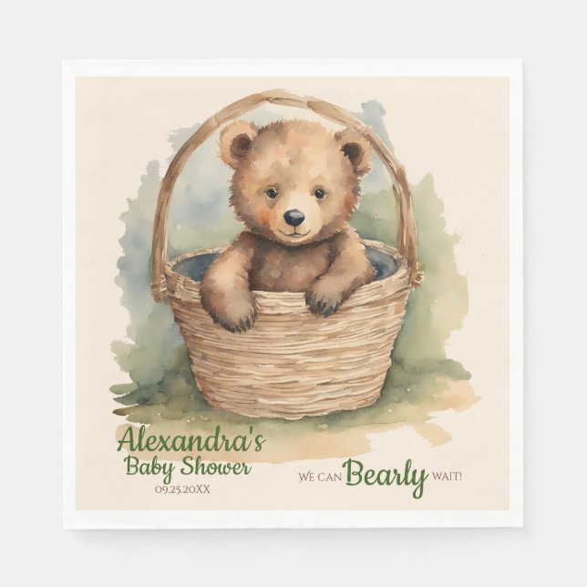 Baby Bear Gender Neutral Bearly Wait Baby Shower Napkin (Front)