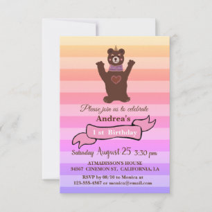 Baby Bear Girl's Birthday Party Invitation