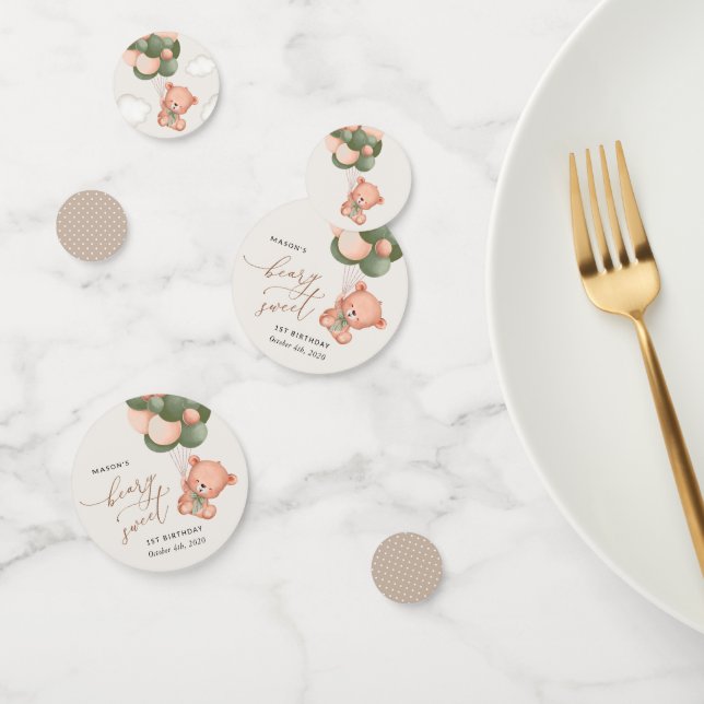 Baby Bear, Green Balloons, First Birthday Confetti (Group)