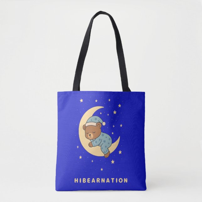Baby Bear Hibernating on Moon Tote Bag (Front)
