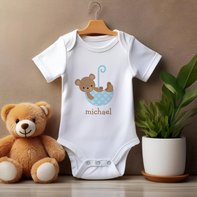 Baby Bear in Blue Umbrella Personalised Baby Bodysuit (Creator Uploaded)