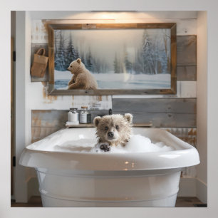 Baby Bear in the Bathtub Bathroom art Poster