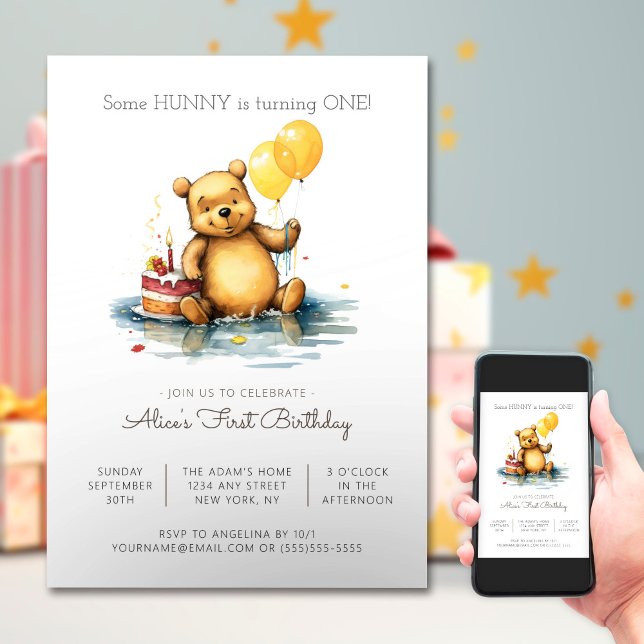 Baby Bear Party - Balloons First Birthday Invitation (Creator Uploaded)