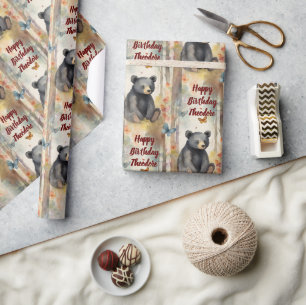 Baby Bear Personalised Neutral Birthday Wrapping Paper