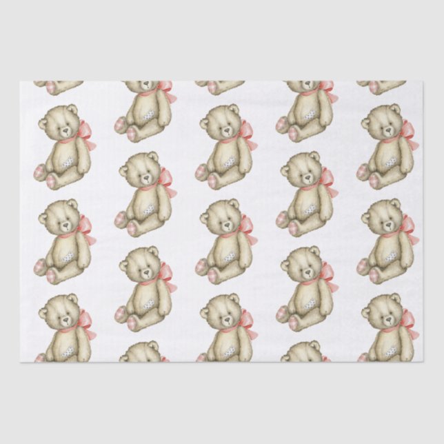 Baby Bear Pink Girl Watercolor Cute Tissue Paper (Front)