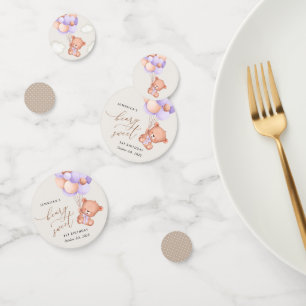 Baby Bear, Purple Balloons, First Birthday Confetti