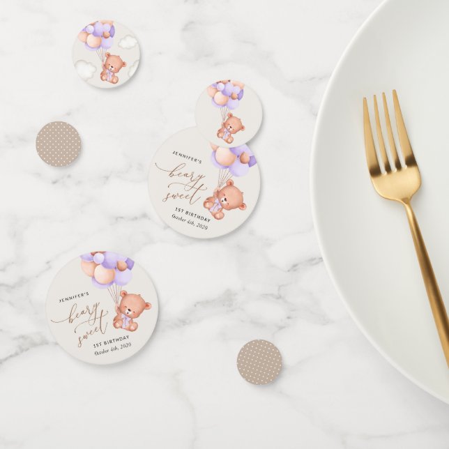 Baby Bear, Purple Balloons, First Birthday Confetti (Group)