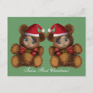 Baby Bear Santa Twins First Christmas Postcard
