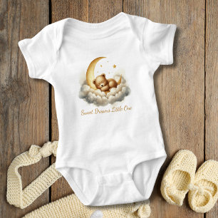 Baby Bear Sleeping in Moon Cloud Baby Shower Gift Bodysuit