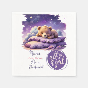 Baby Bear Sleeping Purple Galaxy Girl Baby Shower Napkin