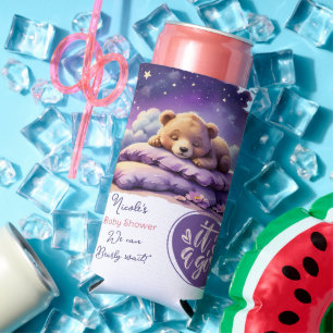 Baby Bear Sleeping Purple Galaxy Girl Baby Shower Seltzer Can Cooler