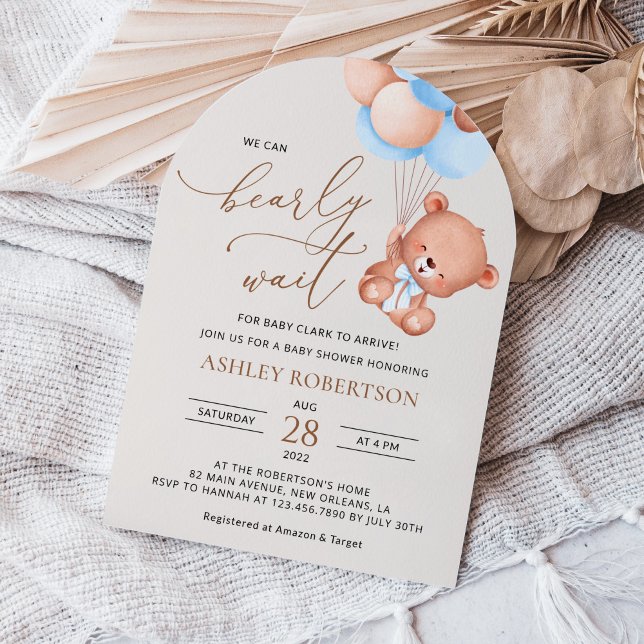 Baby Bear, Teddy Bear, Blue Balloons, Baby Shower Invitation (Creator Uploaded)