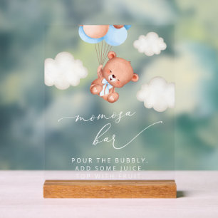 Baby Bear, Teddy Bear, Blue Balloons, Momosa Bar Acrylic Sign