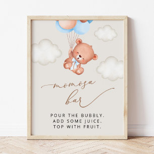 Baby Bear, Teddy Bear, Blue Balloons, Momosa Bar Poster