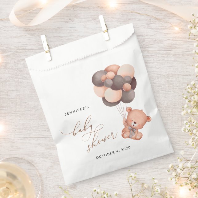 Baby Bear, Teddy Bear, Brown Balloons, Baby Shower Favour Bags (Clipped)